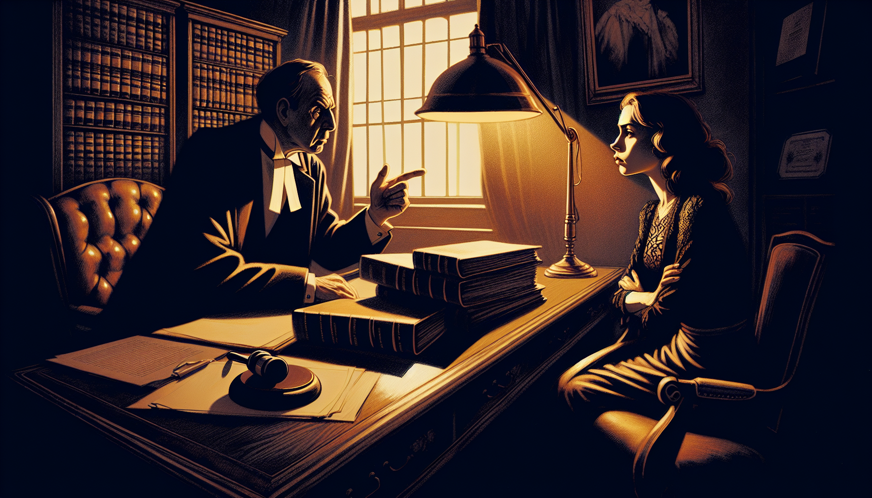 Illustration of a woman and a lawyer discussing legal matters