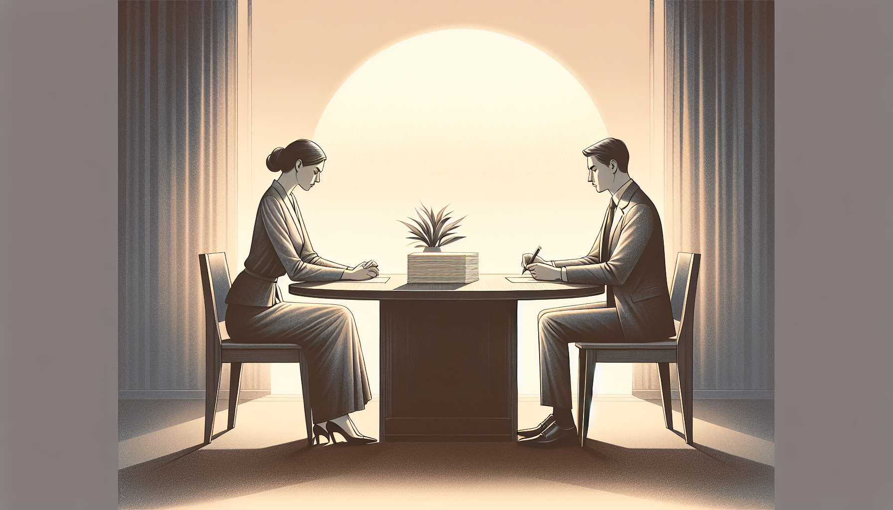 Illustration of a couple signing divorce papers