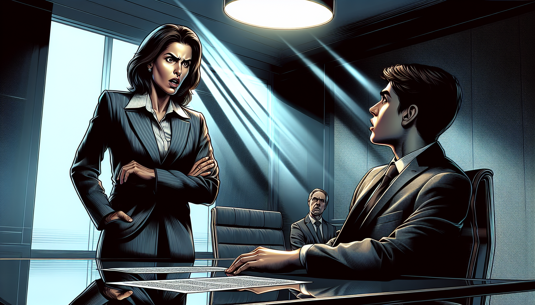 A drawing illustrating unprofessional behavior of a lawyer, showcasing rudeness and disrespect.