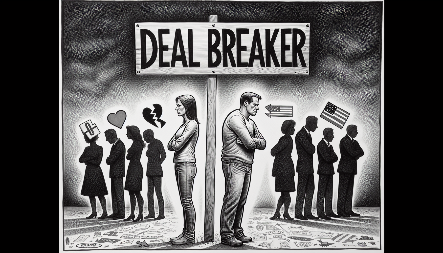 An illustration highlighting the deal breakers in relationships due to political beliefs.