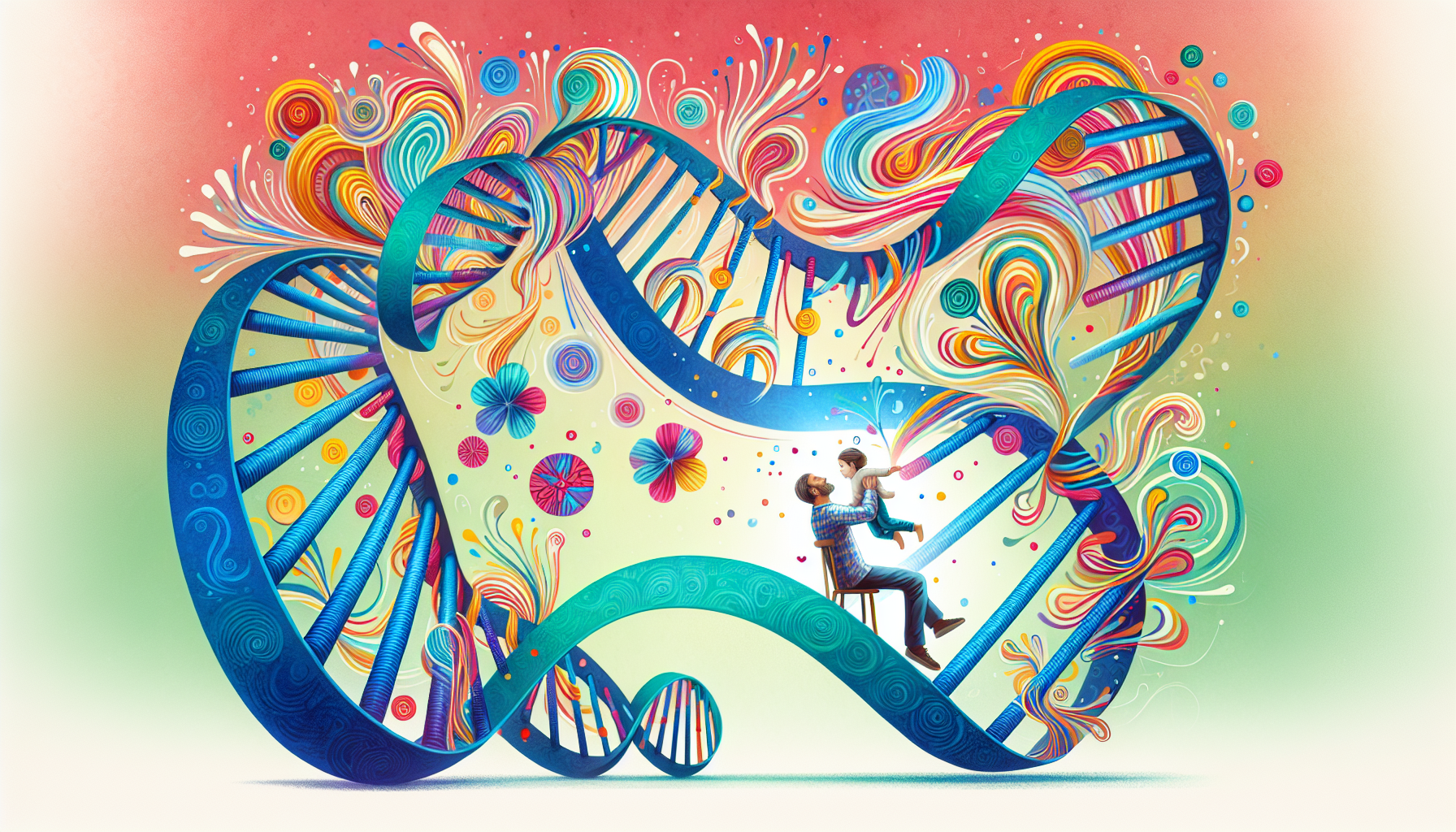 An illustration depicting the concept of paternity testing with a DNA strand.