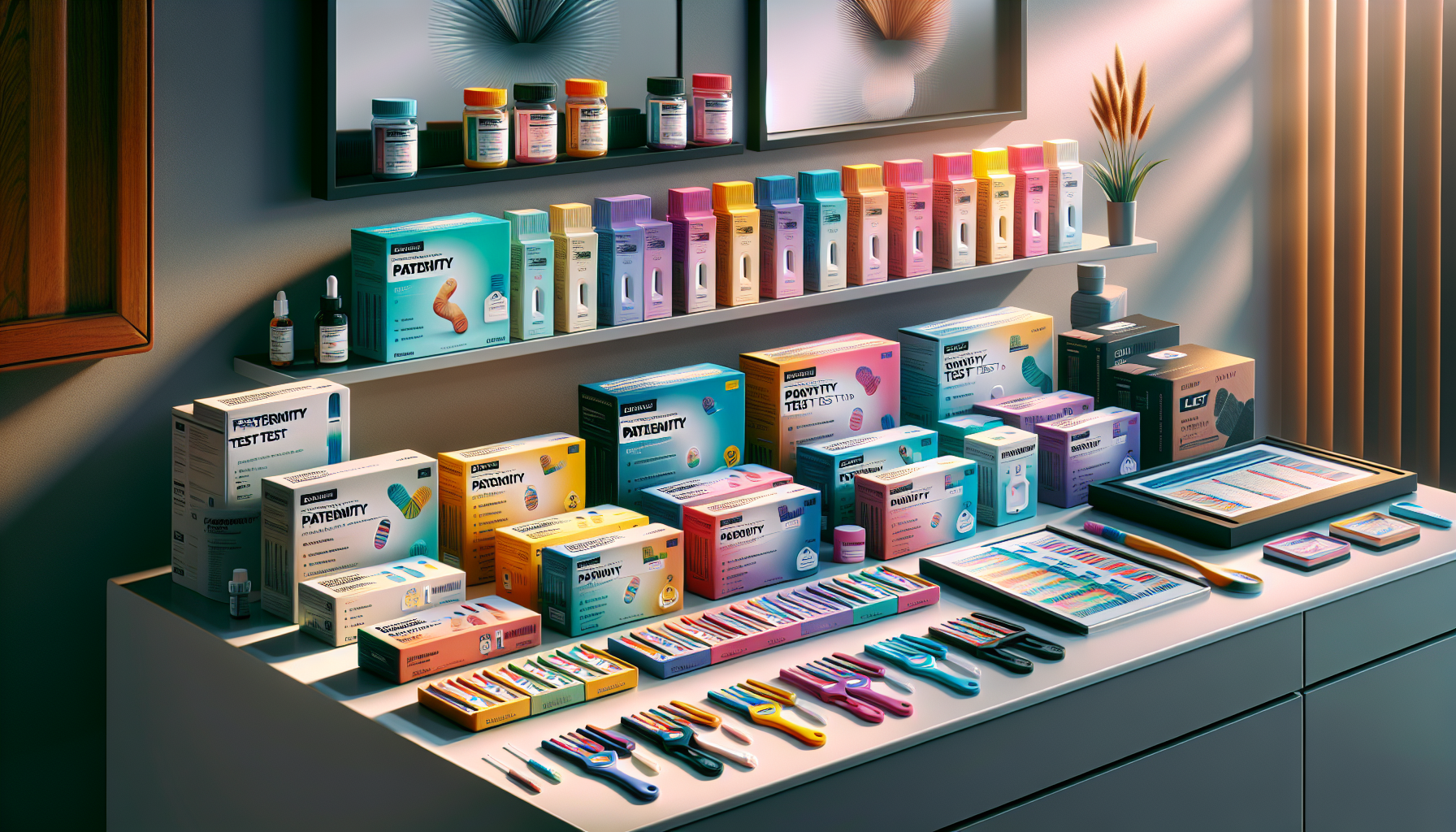 An illustration showcasing different types of paternity tests such as home and legal tests.