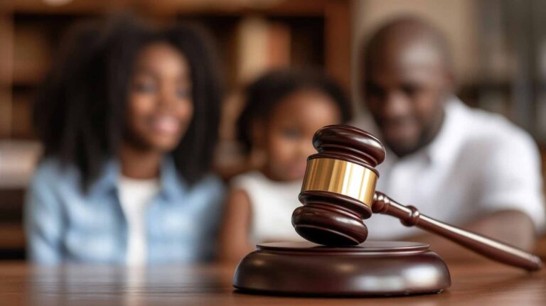 African-American couple talking to a judges about Guardianship issues
