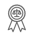 Award ribbon featuring scales of justice, symbolizing legal excellence or certification.