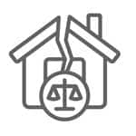 Icon of a house with a scales-of-justice emblem, symbolizing housing law or legal services for home-related issues.