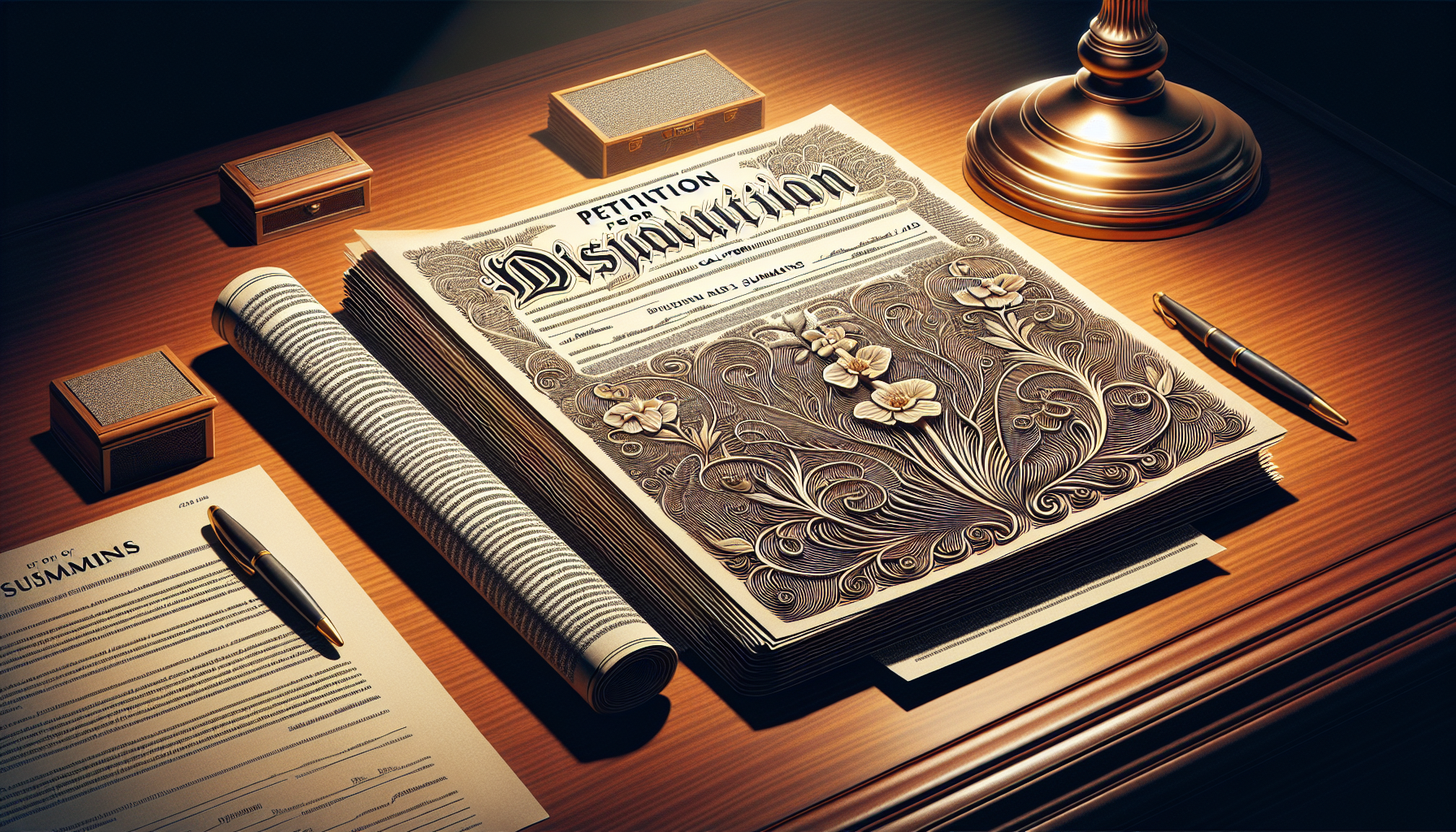 Illustration of legal documents related to filing for divorce
