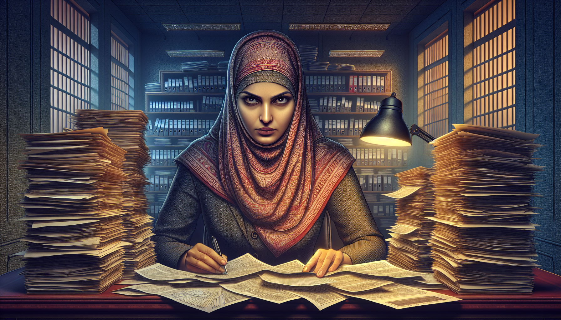 Illustration of a forensic accountant examining financial records